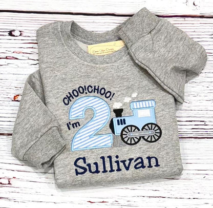 Embroidered Train Birthday Shirt Chugga Chugga Two Two, I'm two Steam Engine Birthday Shirt Train Party Shirt for any age