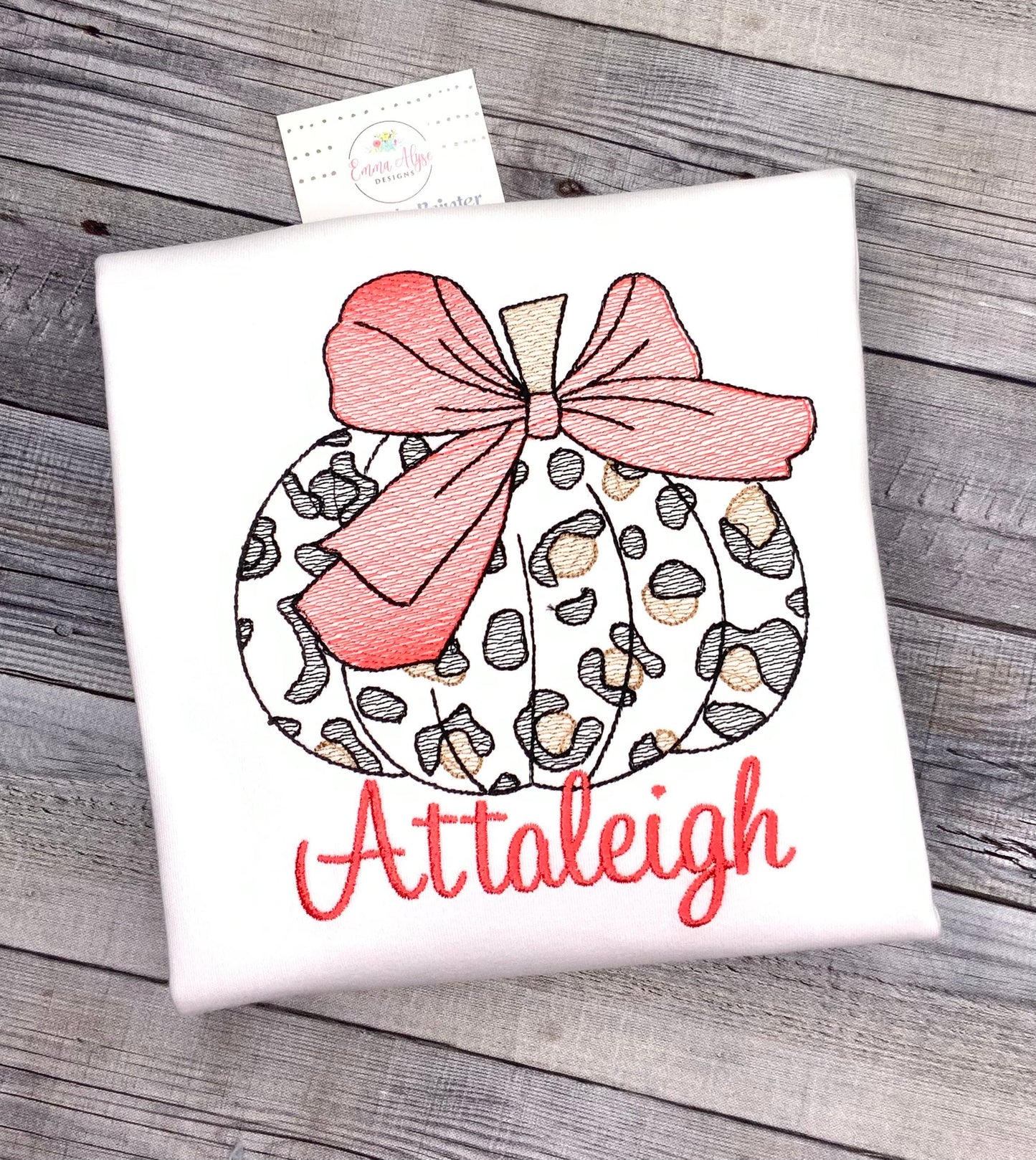 Girls Fall Thanksgiving Leopard Print Pumpkin with Bow Sketch Embroidered shirt Personalized