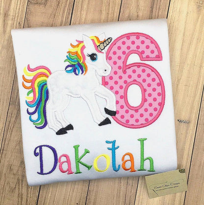 Unicorn Birthday Shirt for Girls – Rainbow Embroidered Party Tee, Any Age, Cute Magical Outfit