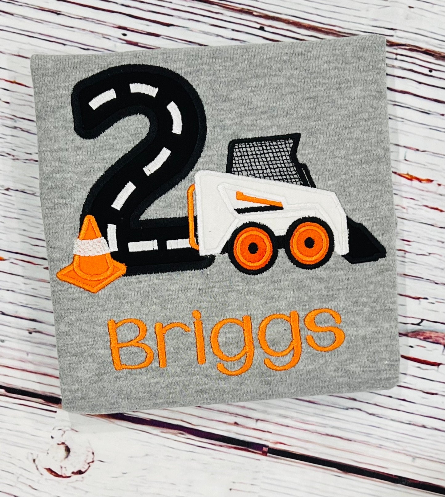 Skid Steer Birthday Shirt Embroidered Construction Digger Party Tee for Ages 1-9 White Kids Gift