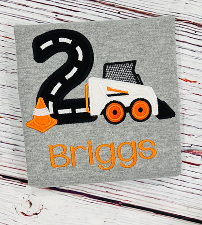 Skid Steer Birthday Shirt Embroidered Construction Digger Party Tee for Ages 1-9 White Kids Gift