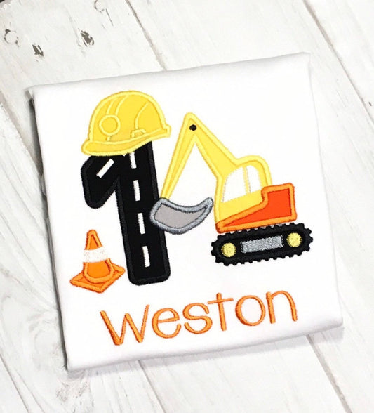 Excavator 1st Birthday Shirt Embroidered Construction Personalized Tshirt for Boys & Girls Fun Party Gift
