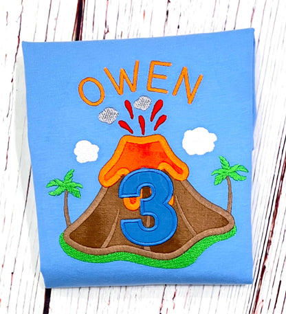 Embroidered Volcano 3rd Birthday Party Embroidered Shirt For Boy or Girl Co Birthday Party Age 1 2 3 4 5 6 7 8 9