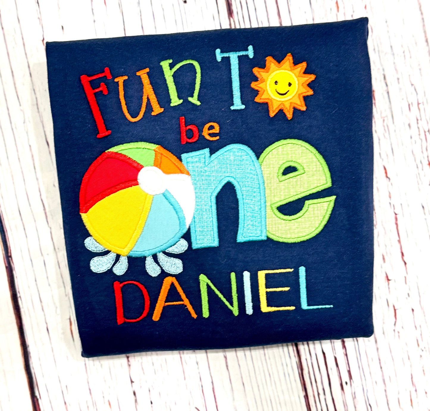 Embroidered Fun To Be ONE Beachball Birthday Shirt, Beach Ball 1st Birthday Shirt