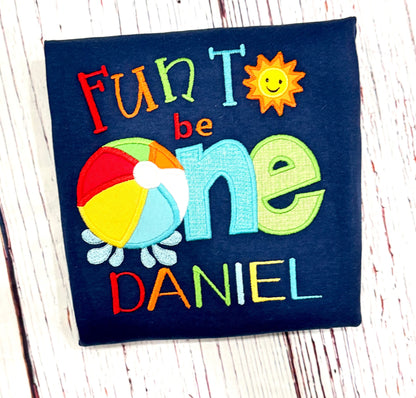 Embroidered Fun To Be ONE Beachball Birthday Shirt, Beach Ball 1st Birthday Shirt