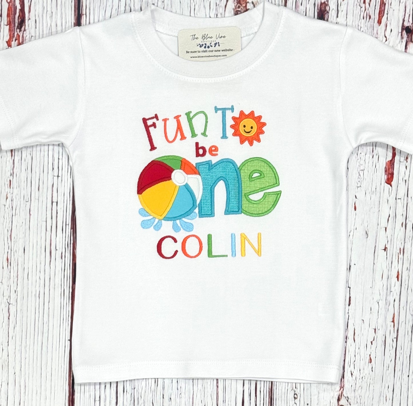 Embroidered Fun To Be ONE Beachball Birthday Shirt, Beach Ball 1st Birthday Shirt
