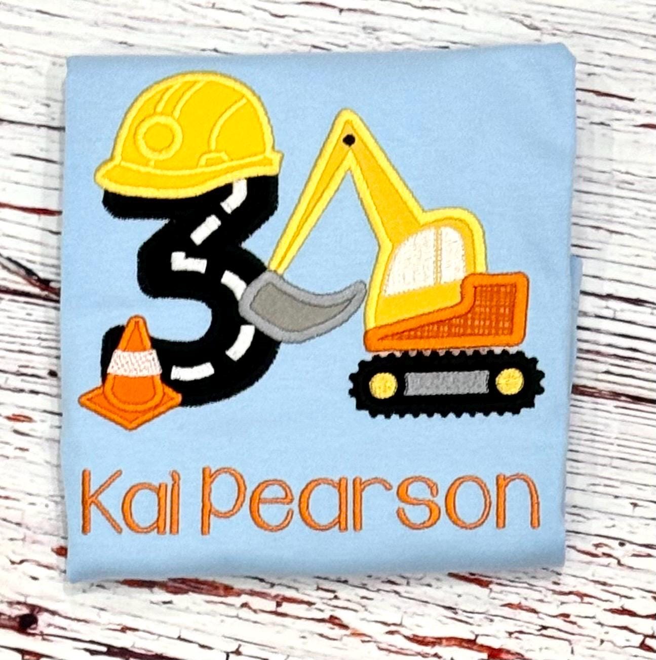 Excavator 1st Birthday Shirt Embroidered Construction Personalized Tshirt for Boys & Girls Fun Party Gift