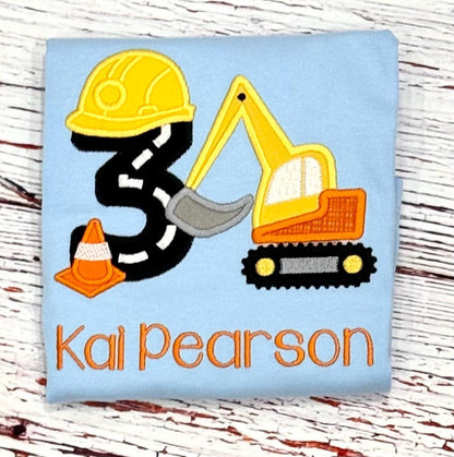 Excavator 1st Birthday Shirt Embroidered Construction Personalized Tshirt for Boys & Girls Fun Party Gift