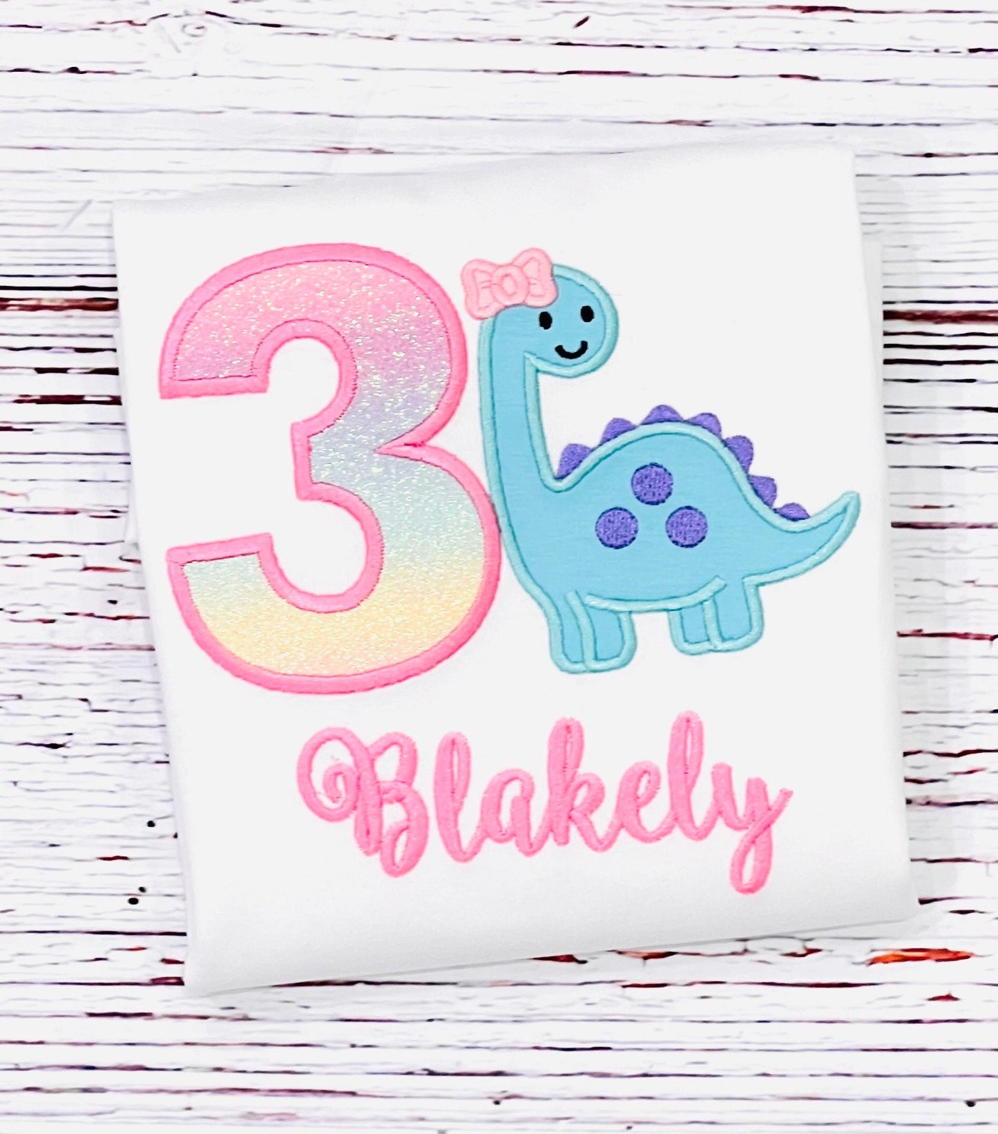 Girls Dinosaur Glitter 3rd  Birthday Shirt 1st 2nd 3rd  4th 5th 6th 7th 8th 9th Birthday Bodysuit or T Shirt.   Any age