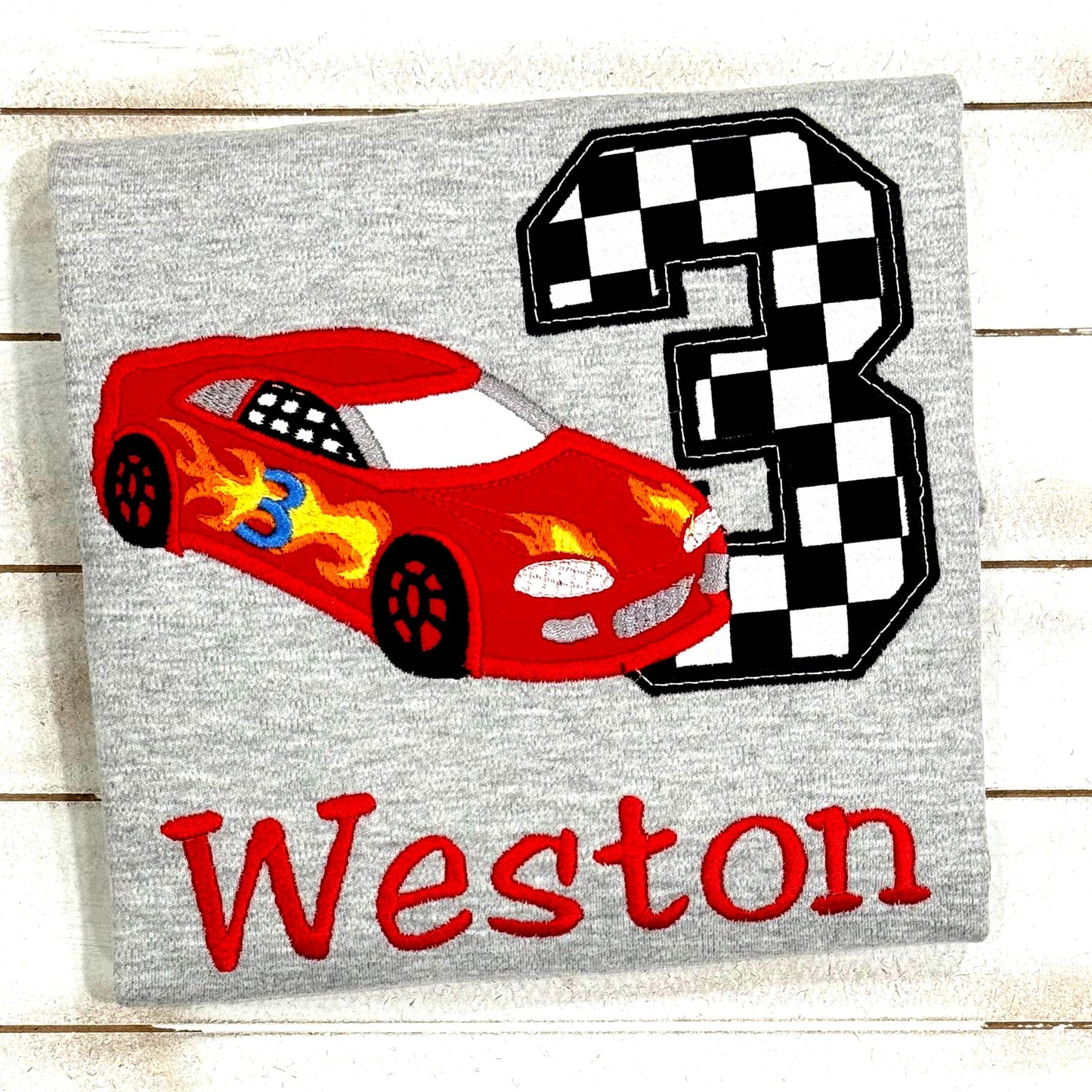 RaceCar 3rd Birthday Shirt, Embroidered Race Car Tshirt, Personalized Boy Gift, Any Age, Boy, Girl