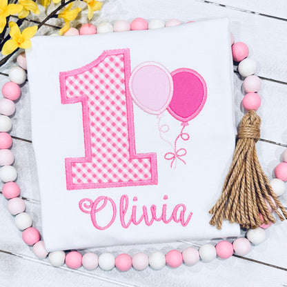 Personalized Balloon 1st Birthday Shirt Girls ONE Balloon Tied With Bow Tshirt Custom Colors, Perfect for Girls Celebration or Gift
