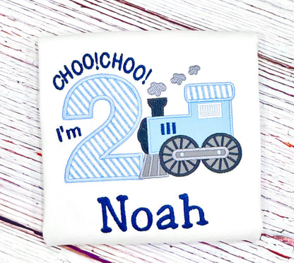 Embroidered Train Birthday Shirt Chugga Chugga Two Two, I'm two Steam Engine Birthday Shirt Train Party Shirt for any age