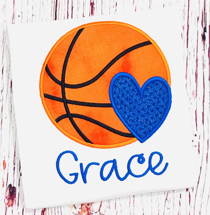 BASKETBALL with Heart Shirt, Embroidered Basketball Spirit Wear, Basketball Sister, Basketball Mom