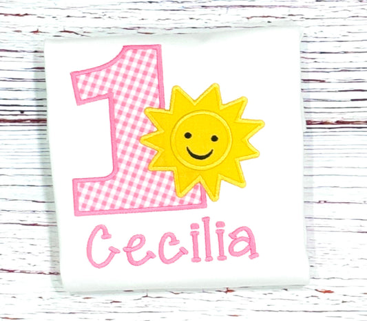 Sunshine Birthday Shirt for Girls, Embroidered Sun Party Outfit, Personalized Birthday Tee Any Age, Cute Summer Celebration Top
