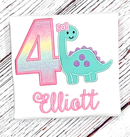 Girls Dinosaur Glitter 3rd  Birthday Shirt 1st 2nd 3rd  4th 5th 6th 7th 8th 9th Birthday Bodysuit or T Shirt.   Any age