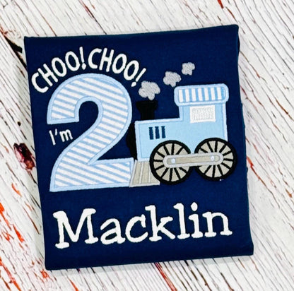 Embroidered Train Birthday Shirt Chugga Chugga Two Two, I'm two Steam Engine Birthday Shirt Train Party Shirt for any age