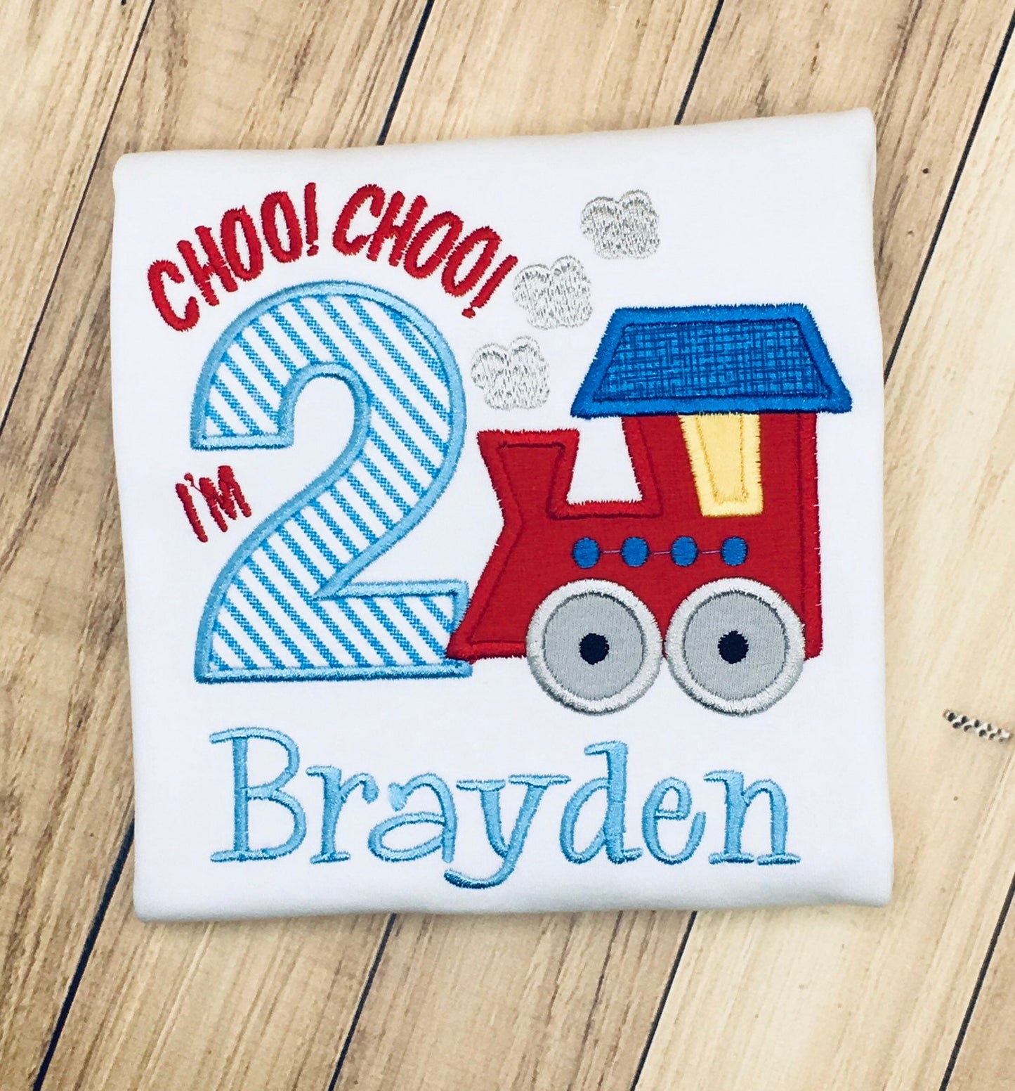 Train Birthday Shirt Personalized Toddler Party Tee Ages 1-9 | Embroidered Choo Choo I'm 2 Birthday Gift | Kids Train Shirt