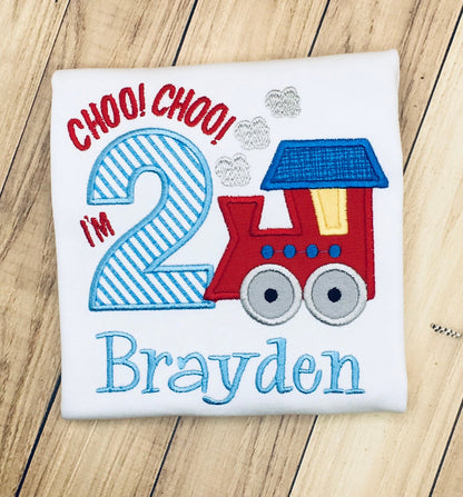 Train Birthday Shirt Personalized Toddler Party Tee Ages 1-9 | Embroidered Choo Choo I'm 2 Birthday Gift | Kids Train Shirt