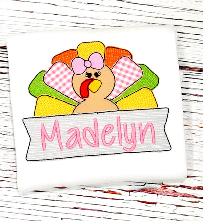 Girls Thanksgiving Turkey Fall Personalized Embroidery Appliqued Shirt