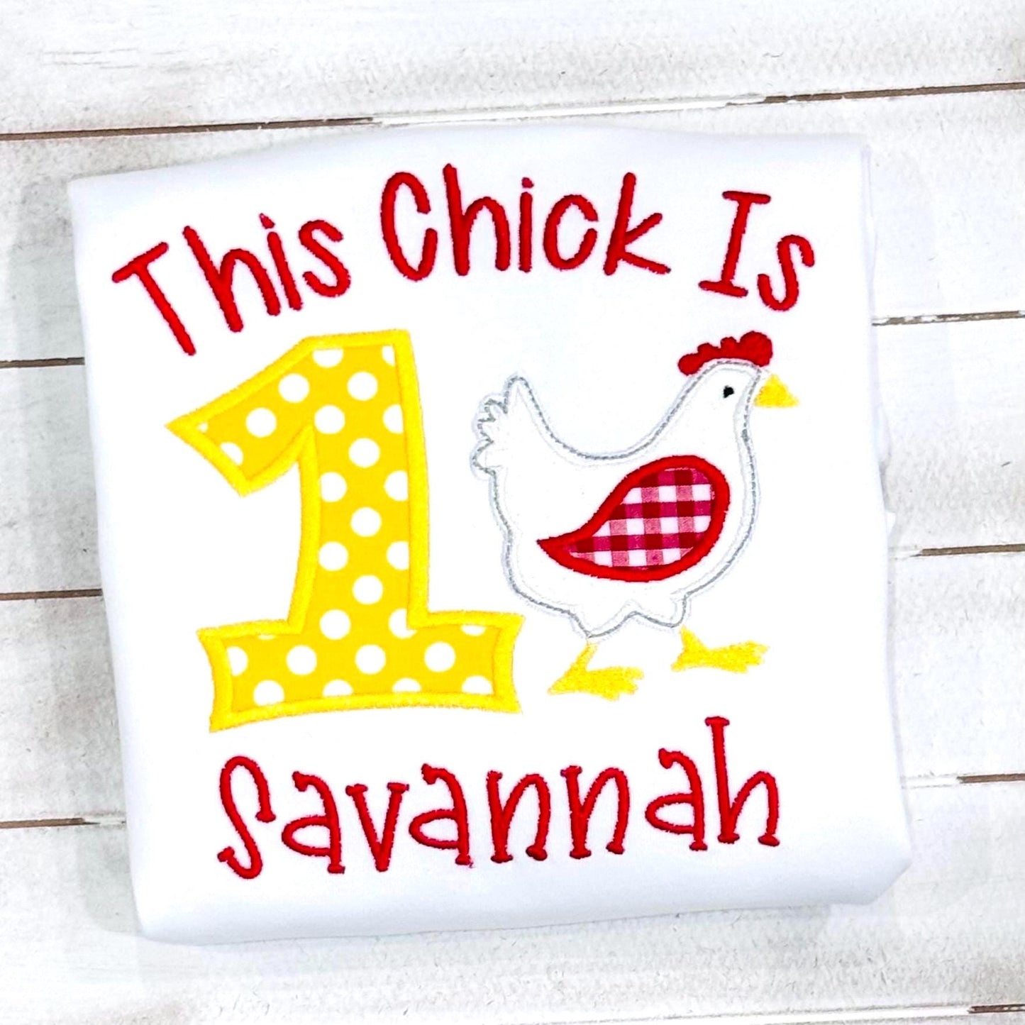 This Chick is 1 Birthday Shirt | Embroidered Chicken Tee for Girls | Cute 1st Birthday Gift & Celebration Outfit