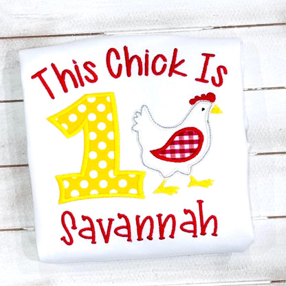 This Chick is 1 Birthday Shirt | Embroidered Chicken Tee for Girls | Cute 1st Birthday Gift & Celebration Outfit