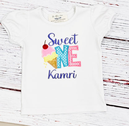 Sweet ONE Girls Ice Cream Birthday Party Shirt Age 1 2 3 4 5 6 7 8 9