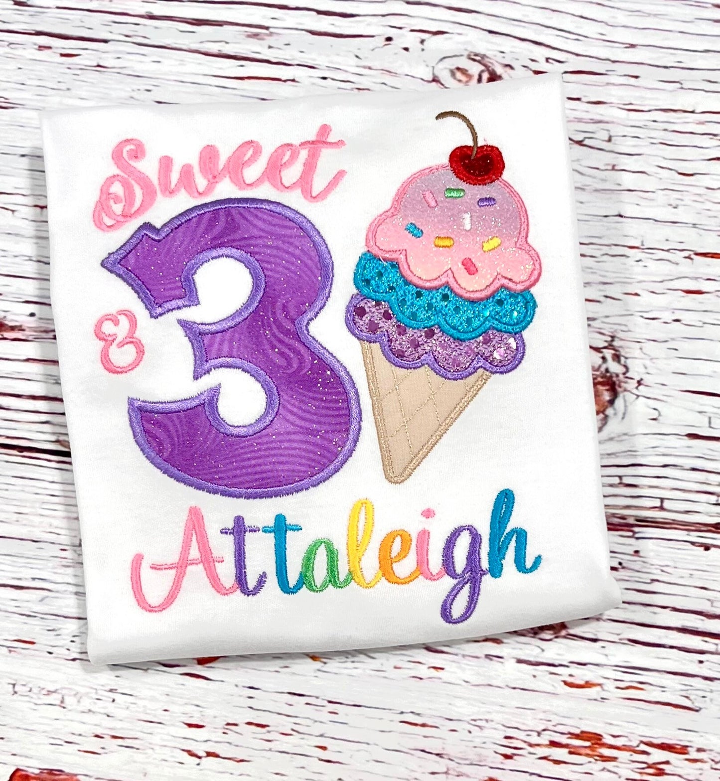 Ice Cream Birthday Shirt for Girls - Sweet 3 Toddler Outfit, Cute Kids Party Tee, Girls 3rd Birthday Clothes
