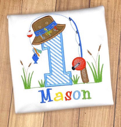 Fishing 1st Birthday Shirt, Ofishally 1 Birthday Party Shirt, Embroidered First Birthday Shirt Age 1 2 3 4 5 6 7 8 9