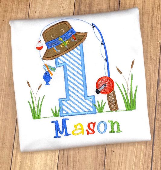 Fishing 1st Birthday Shirt, Ofishally 1 Birthday Party Shirt, Embroidered First Birthday Shirt Age 1 2 3 4 5 6 7 8 9