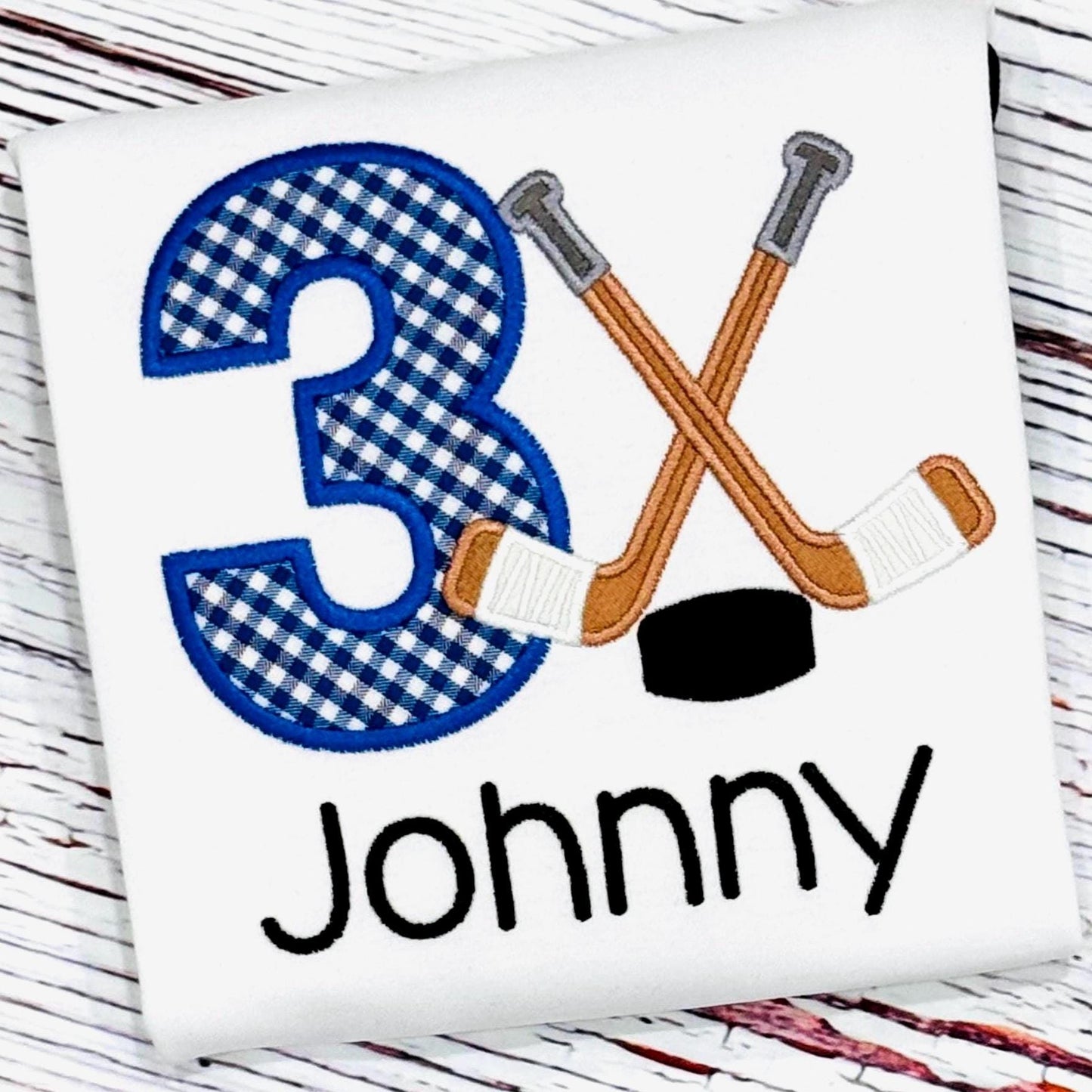 Hockey Birthday Shirt Embroidered Custom Colors Any Age Personalized Boy Girl Ice Hockey Party Tee