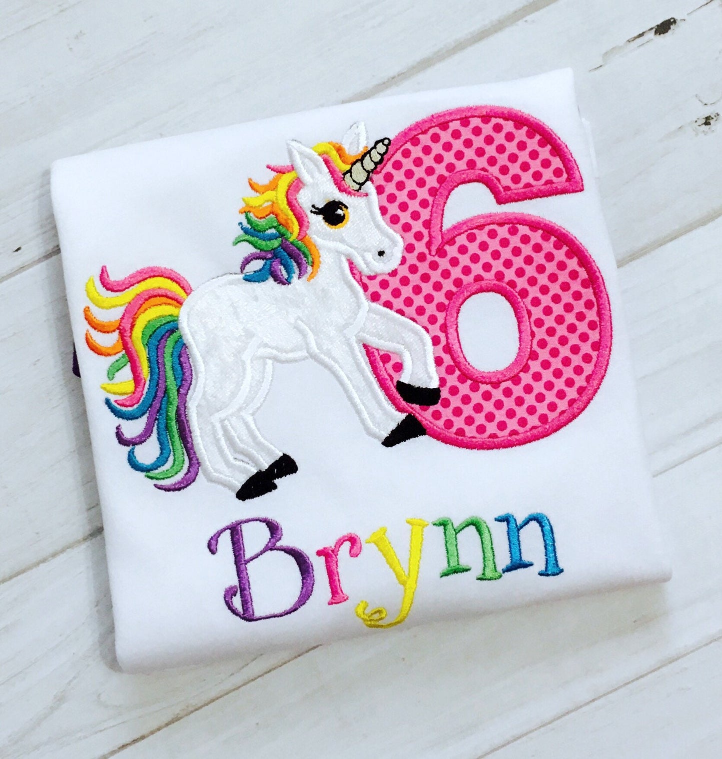 Unicorn Birthday Shirt for Girls – Rainbow Embroidered Party Tee, Any Age, Cute Magical Outfit
