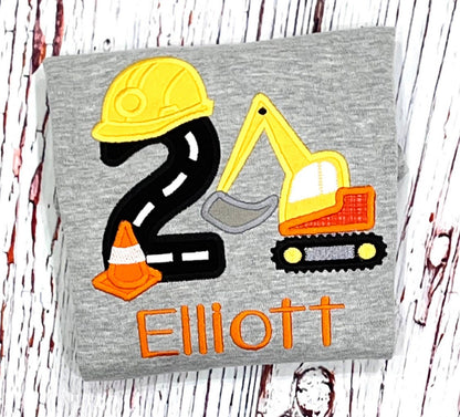 Excavator 1st Birthday Shirt Embroidered Construction Personalized Tshirt for Boys & Girls Fun Party Gift