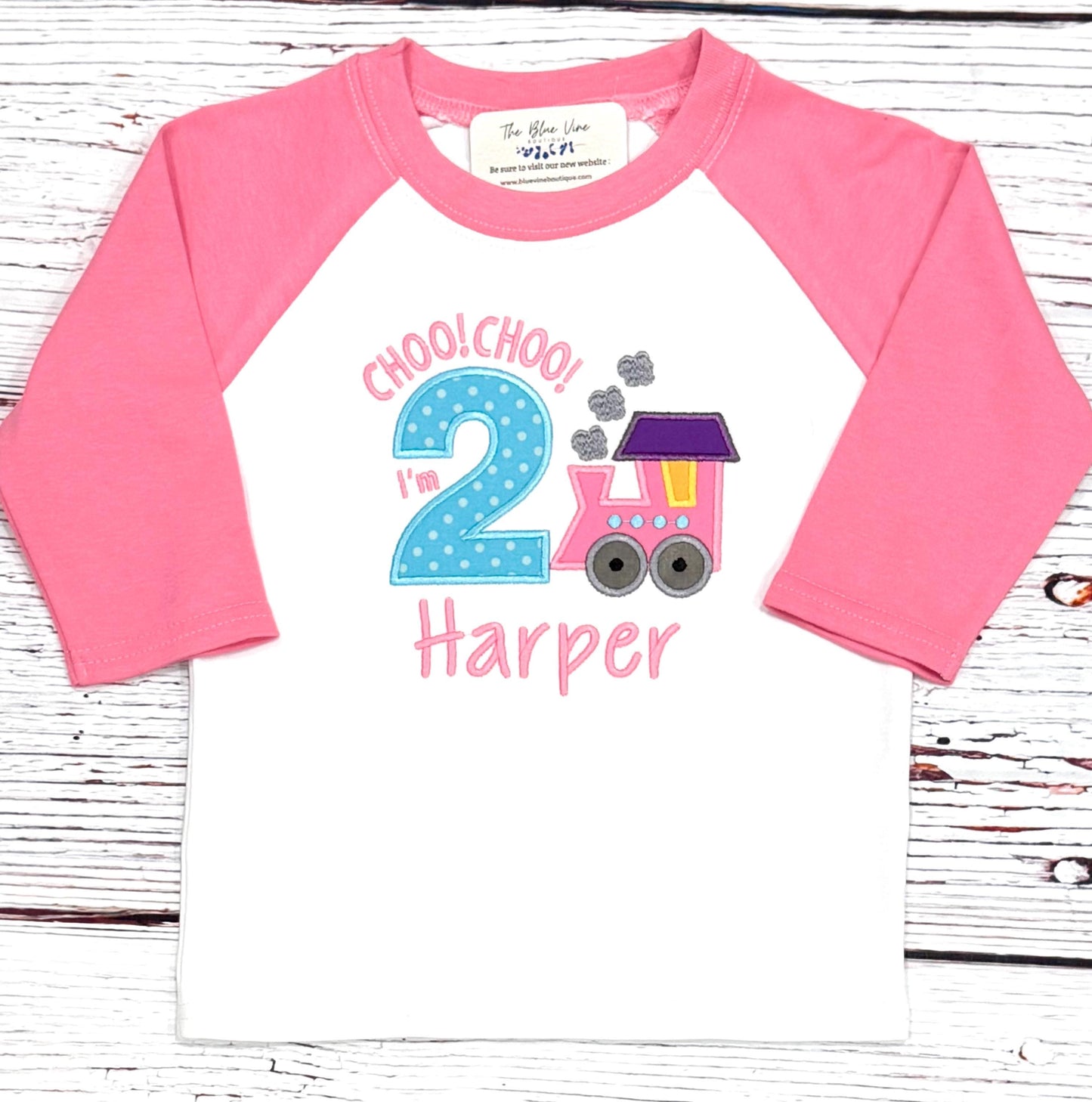 Girls Choo Choo I'm 2  Embroidered Personalized Birthday Shirt – Custom Age Toddler Party Train 2nd Birthday TShirt Party Gift