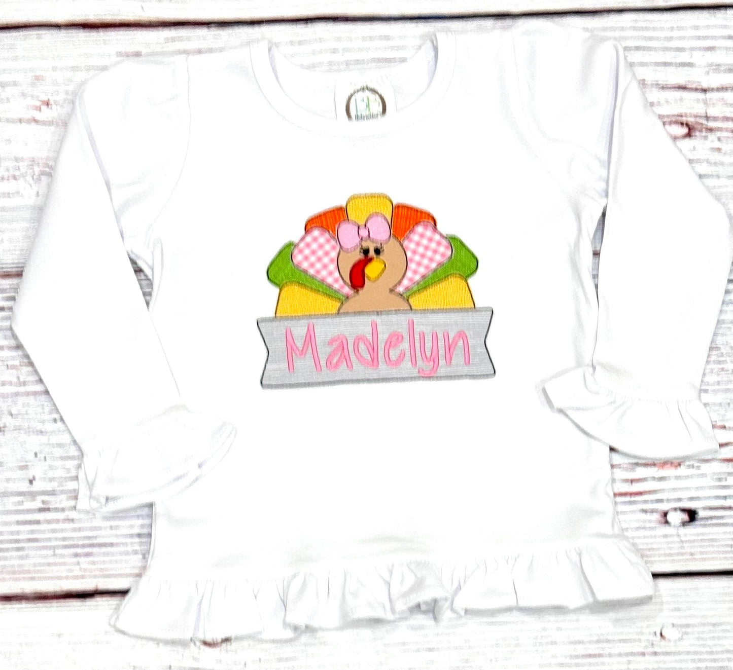 Girls Thanksgiving Turkey Fall Personalized Embroidery Appliqued Shirt