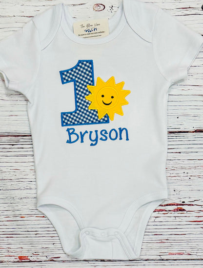 Sunshine Birthday Shirt for Girls, Embroidered Sun Party Outfit, Personalized Birthday Tee Any Age, Cute Summer Celebration Top