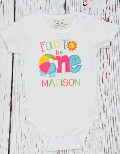 Embroidered Fun To Be ONE Beachball Birthday Shirt, Beach Ball 1st Birthday Shirt