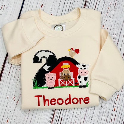 Barnyard Farm SWEATSHIRT Animal 3rd Birthday Party Embroidered Shirt For Boys or Girls age 1 2 3 4 5 6 7 8 9