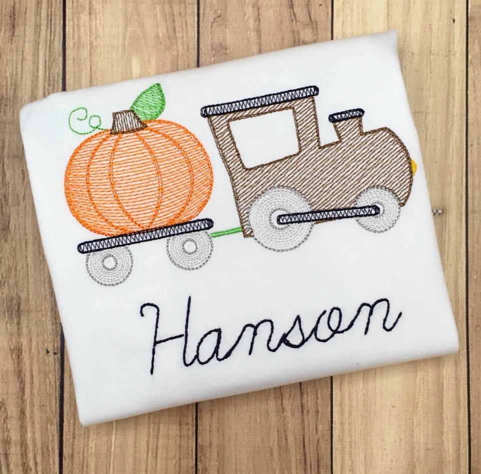 Embroidered Train Pulling Pumpkin Fall Thanksgiving Shirt Boys Fall Party Shirt
