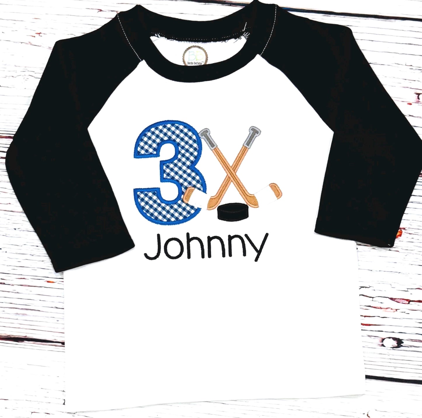 Hockey Birthday Shirt Embroidered Custom Colors Any Age Personalized Boy Girl Ice Hockey Party Tee