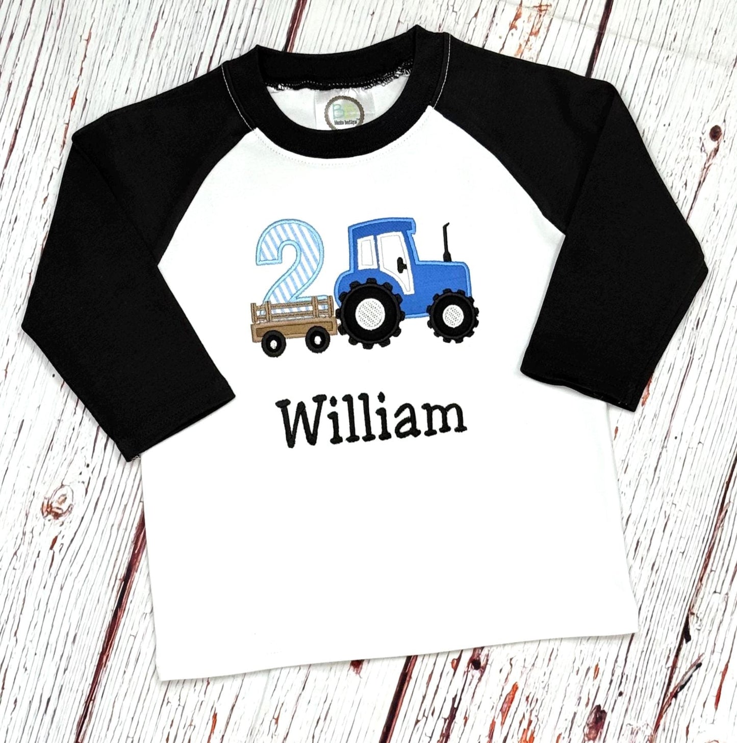 Tractor Birthday Shirt Boys Personalized Farm Tractor with Wagon and Number | Kids Farm Party Top | Customizable Colors and Ages