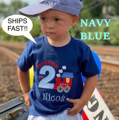 Train Birthday Shirt Personalized Toddler Party Tee Ages 1-9 | Embroidered Choo Choo I'm 2 Birthday Gift | Kids Train Shirt