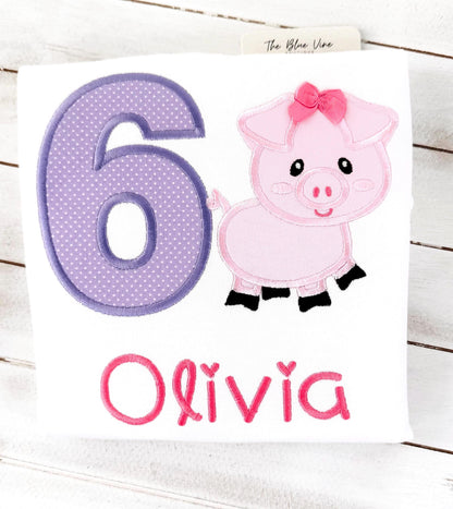 Embroidered Girls Pig  Birthday Shirt | girls pig 4thnbirthday shirt | Girls Farm Birthday Shirt | Any age