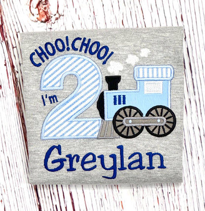 Embroidered Train Birthday Shirt Chugga Chugga Two Two, I'm two Steam Engine Birthday Shirt Train Party Shirt for any age