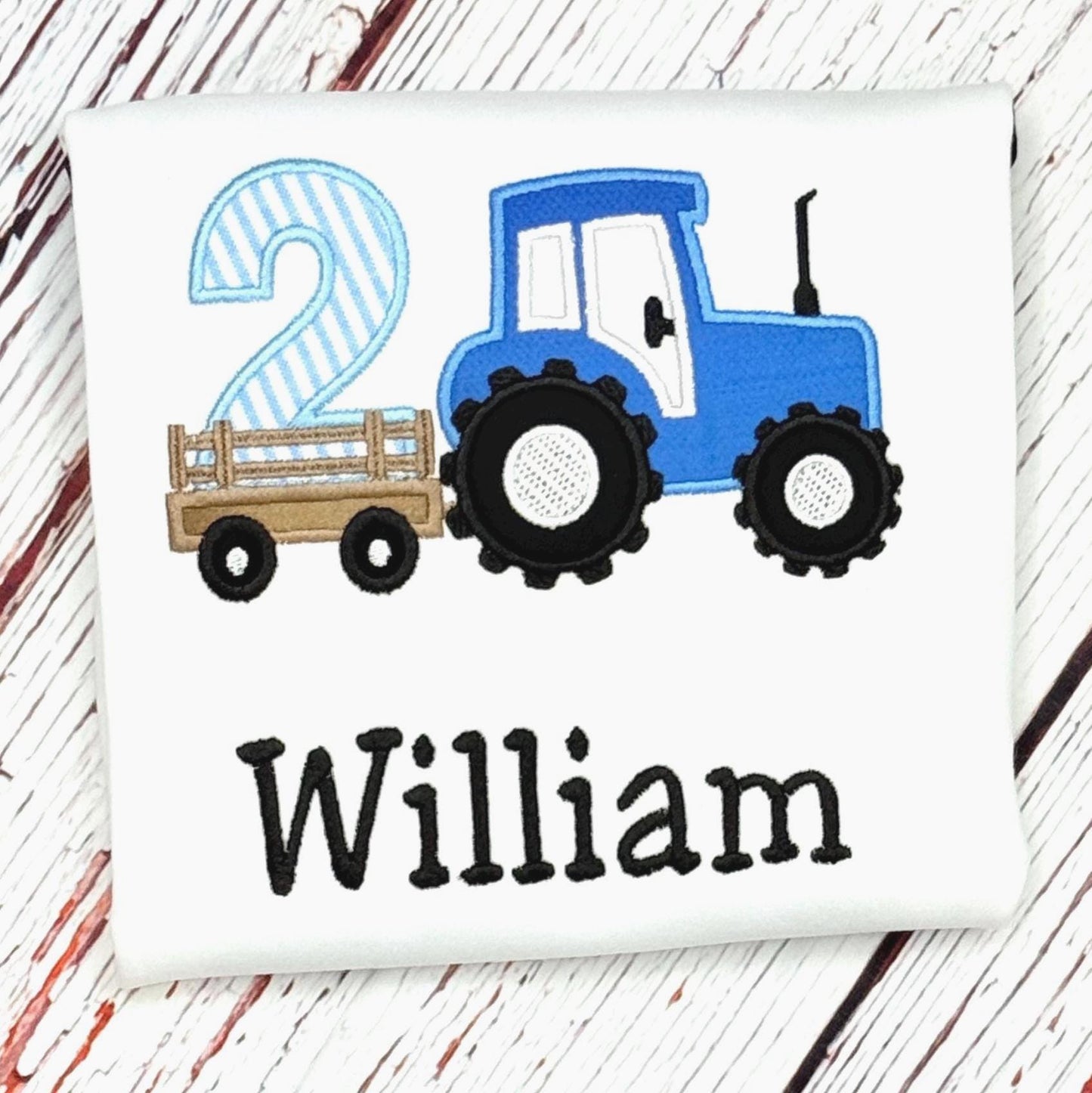 Tractor Birthday Shirt Boys Personalized Farm Tractor with Wagon and Number | Kids Farm Party Top | Customizable Colors and Ages