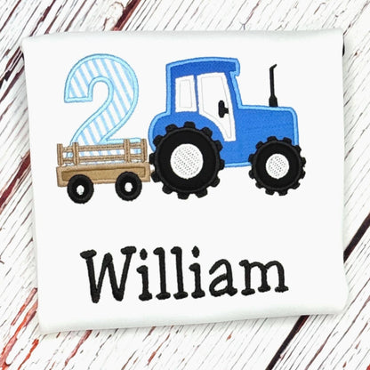 Tractor Birthday Shirt Boys Personalized Farm Tractor with Wagon and Number | Kids Farm Party Top | Customizable Colors and Ages